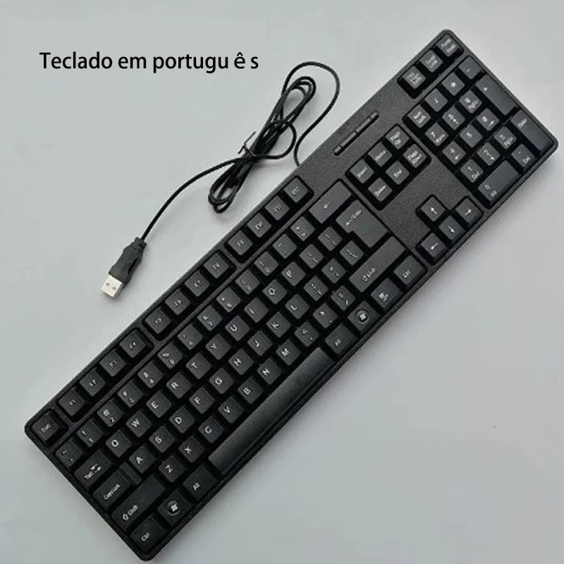 Teclado com fio USB com 104 teclas, Teclado de jogo, computador, francês, russo, árabe, letra, português em português