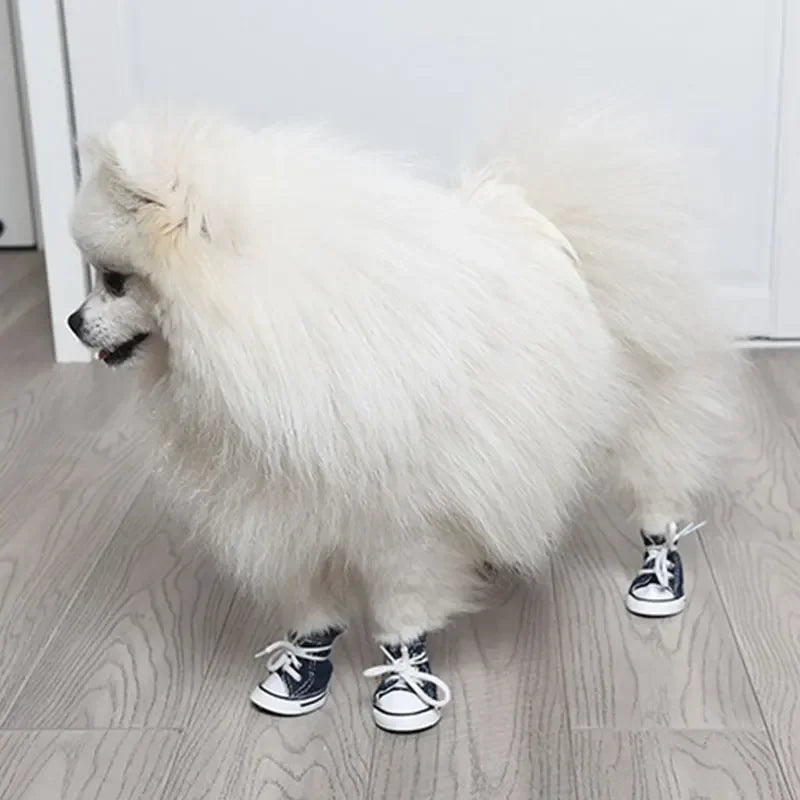 4 Pcs Anti-skidding Denim Canvas Dog Shoes Pet Shoes Waterproof Shoes Sneakers Breathable Booties For Dogs Socks Pet Supplies