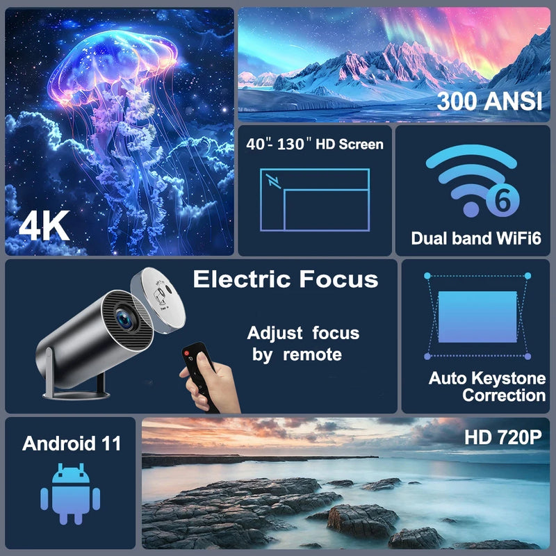 DITONG HY300 Plus Projector Android 4K 1280*720P Video Cinema Outdoor Portable Outdoor home hd led Projetor hy300 pro Upgraded