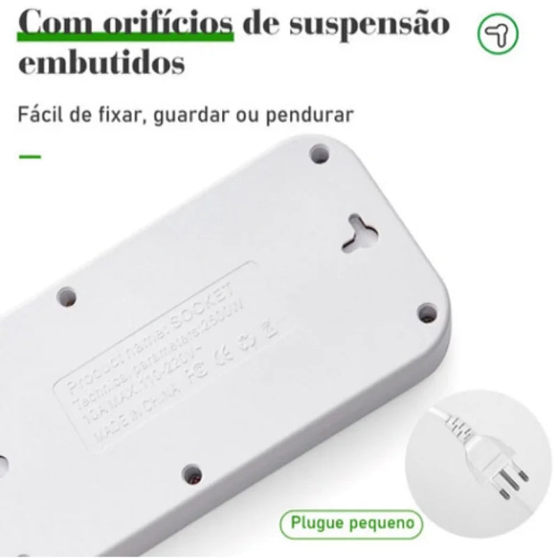 Extensão Filtro De Linha Segurança 5 Tomadas 4 Usb E Usb C Envio Imediato