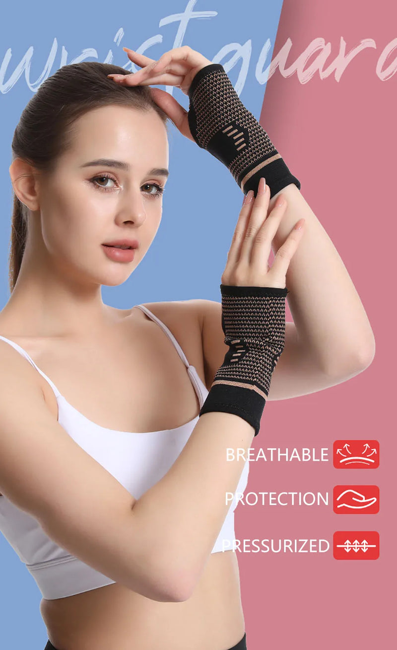 1Pcs Copper Fiber Bracer Wrist Elastic Sport Bandage Wristband Hand Gym Support Wrist Brace Wrap Tennis Fitness Powerlifting