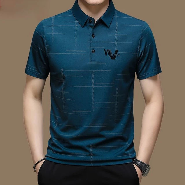 Men's Polo Shirt Business Casual Summer Short Sleeves Tops Pattern Print Button T Shirt Loose Clothes Fashion Polo T Shirt