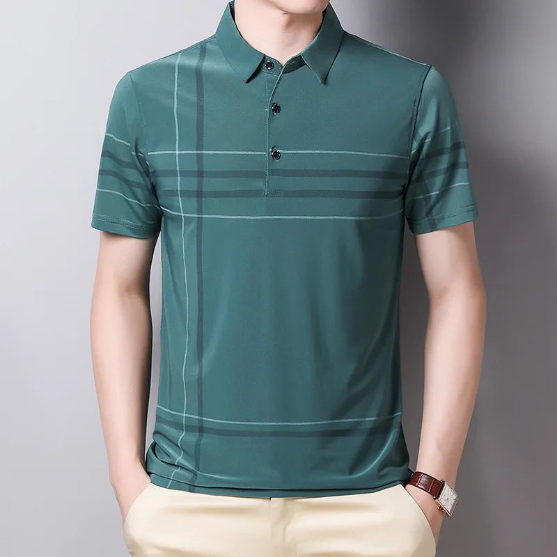 Men's Polo Shirt Business Casual Summer Short Sleeves Tops Pattern Print Button T Shirt Loose Clothes Fashion Polo T Shirt