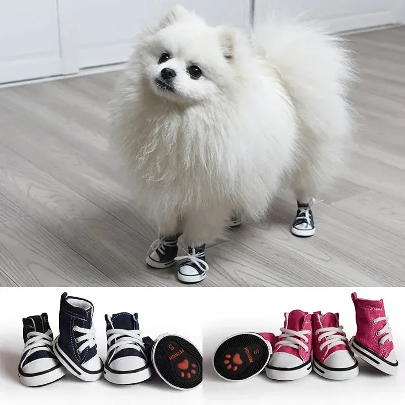 4 Pcs Anti-skidding Denim Canvas Dog Shoes Pet Shoes Waterproof Shoes Sneakers Breathable Booties For Dogs Socks Pet Supplies