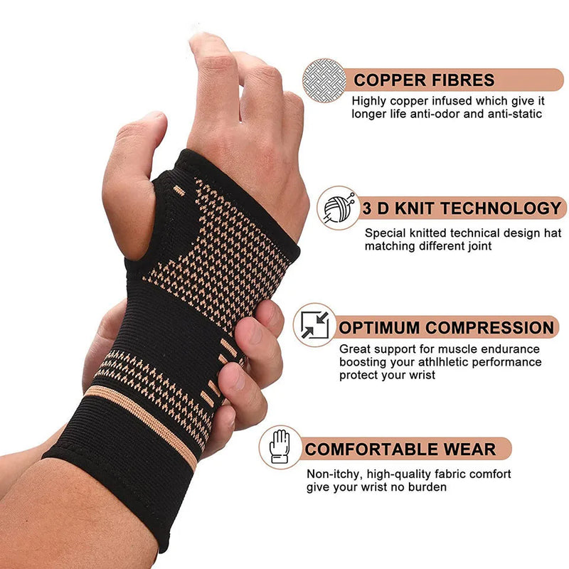 1Pcs Copper Fiber Bracer Wrist Elastic Sport Bandage Wristband Hand Gym Support Wrist Brace Wrap Tennis Fitness Powerlifting