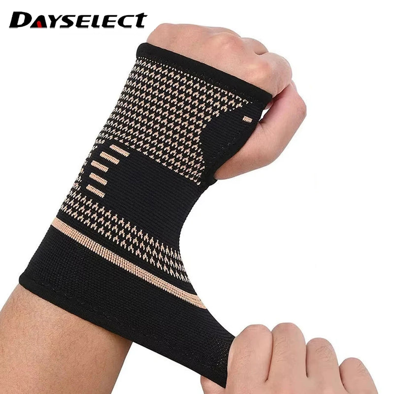 1Pcs Copper Fiber Bracer Wrist Elastic Sport Bandage Wristband Hand Gym Support Wrist Brace Wrap Tennis Fitness Powerlifting