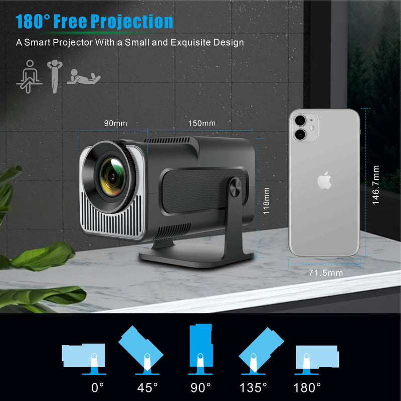 Salange HY320 Mini Projector Portable Support 1080P 4K 8K Video Wifi6 BT5 Native 720P Cinema Outdoor Android 11 Beam Projetor