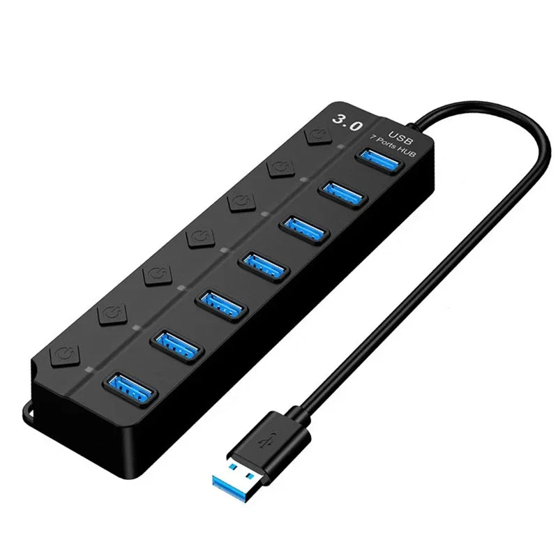 USB3.0 HUB 4in1 7in1USB Splitter 2.0 USB Adapter Multi-Port Independent Power Switch Extender 30CM Cable