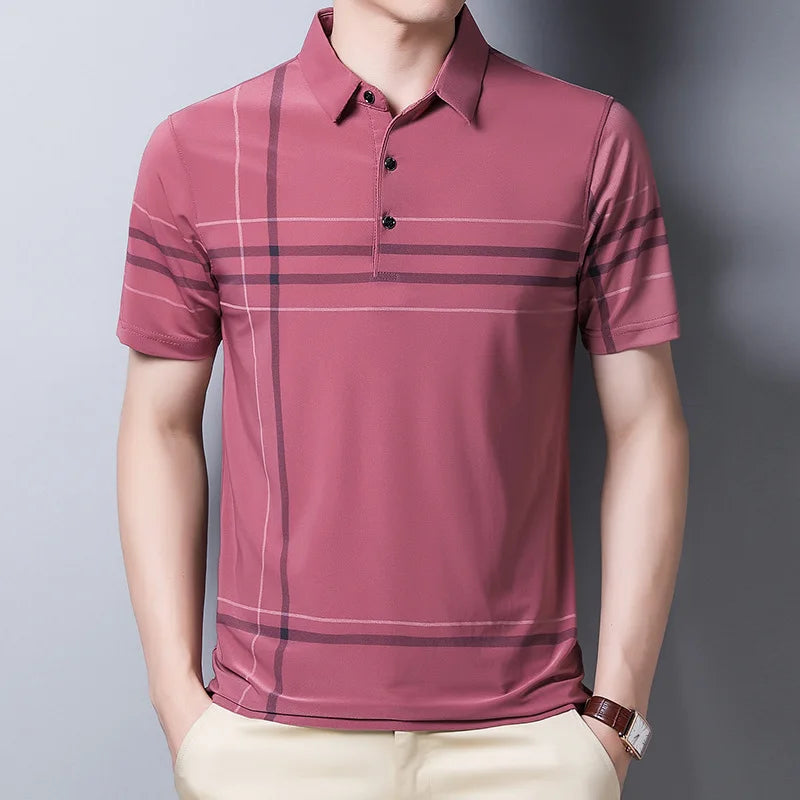 Men's Polo Shirt Business Casual Summer Short Sleeves Tops Pattern Print Button T Shirt Loose Clothes Fashion Polo T Shirt