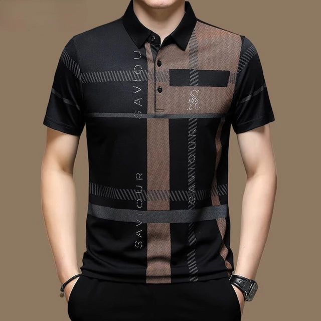 Men's Polo Shirt Business Casual Summer Short Sleeves Tops Pattern Print Button T Shirt Loose Clothes Fashion Polo T Shirt