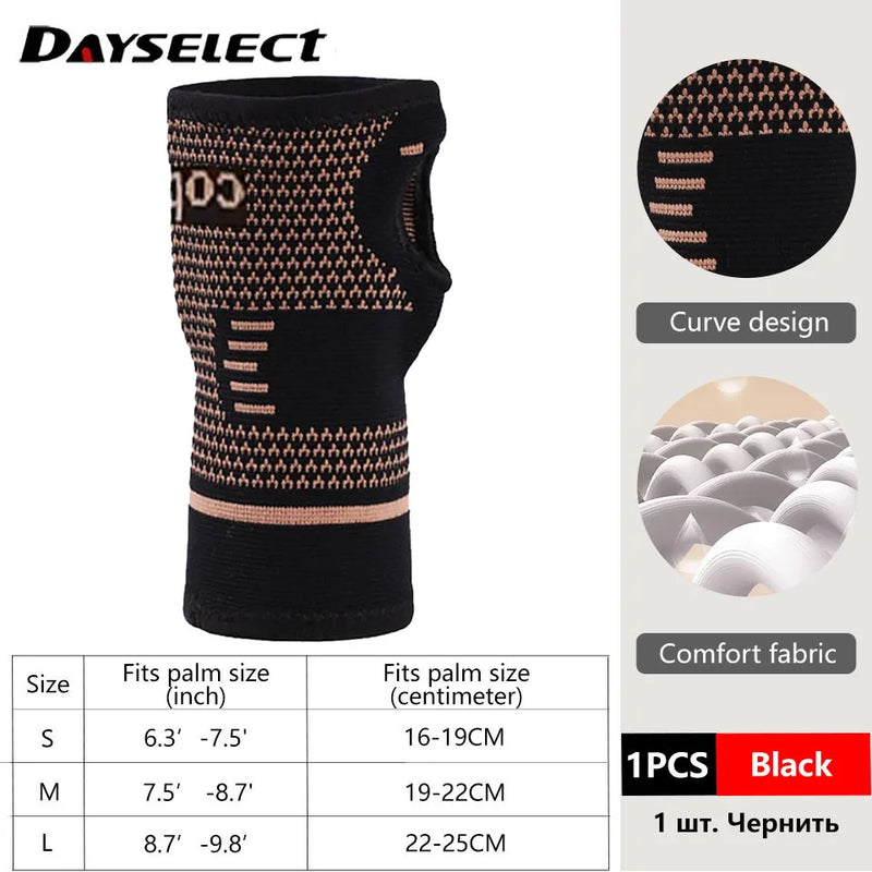 1Pcs Copper Fiber Bracer Wrist Elastic Sport Bandage Wristband Hand Gym Support Wrist Brace Wrap Tennis Fitness Powerlifting